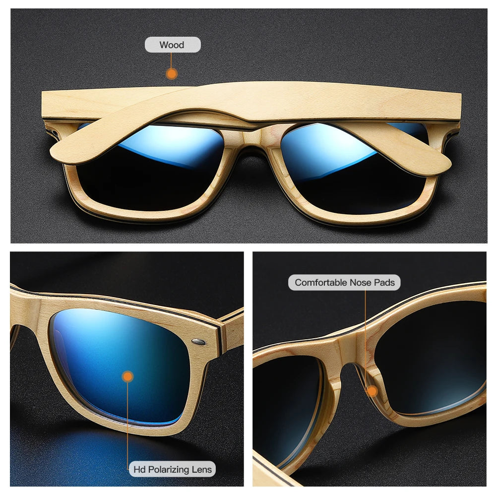 Light Wood Framed Polarized Sunglasses