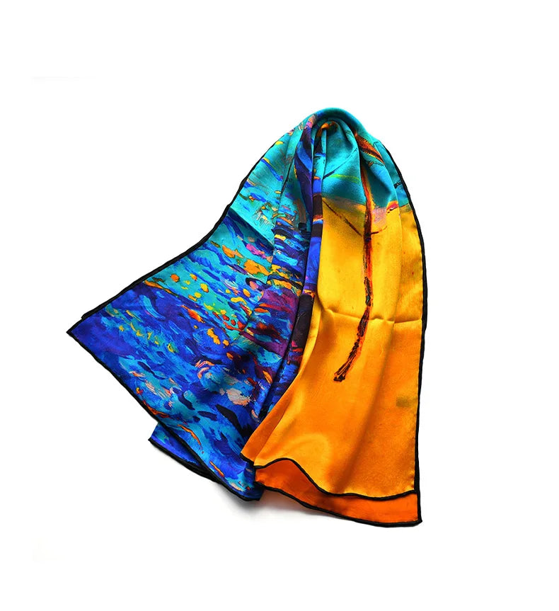 Silk Boat Oil Painting Women Scarves 90cm square