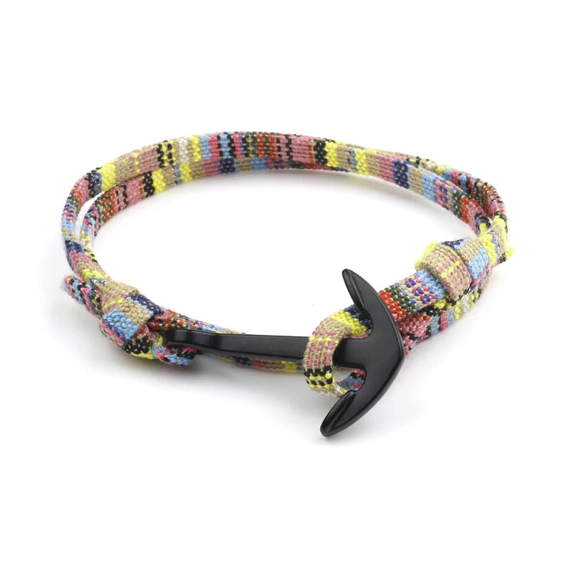 Black Anchor MultiColored Cotton Bracelet