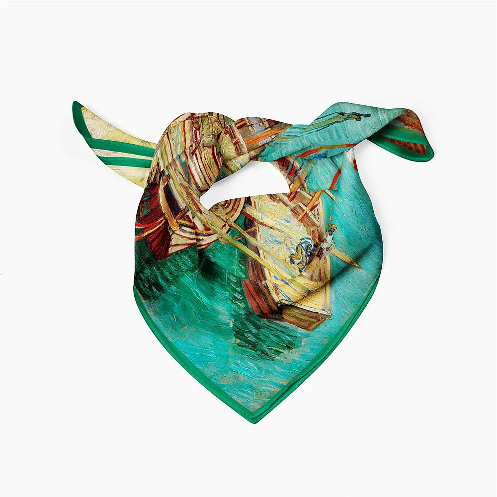 Twill Silk Scarf With Boat Print