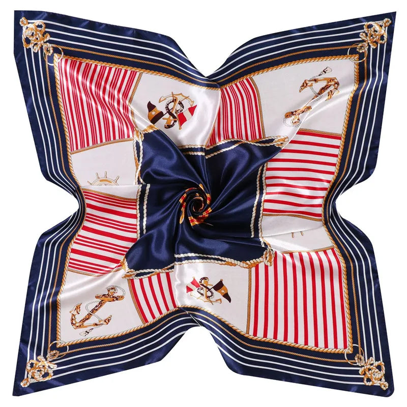 Satin Nautical Scarf  90 cm x 90 cm