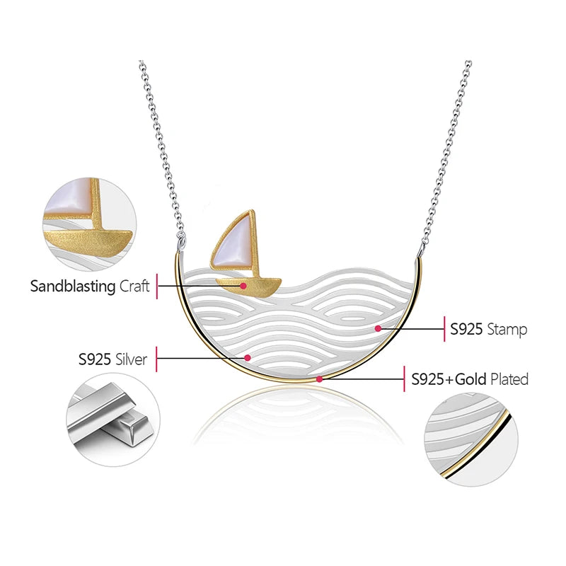 Sailboat at Sea 925 Sterling Silver Necklace