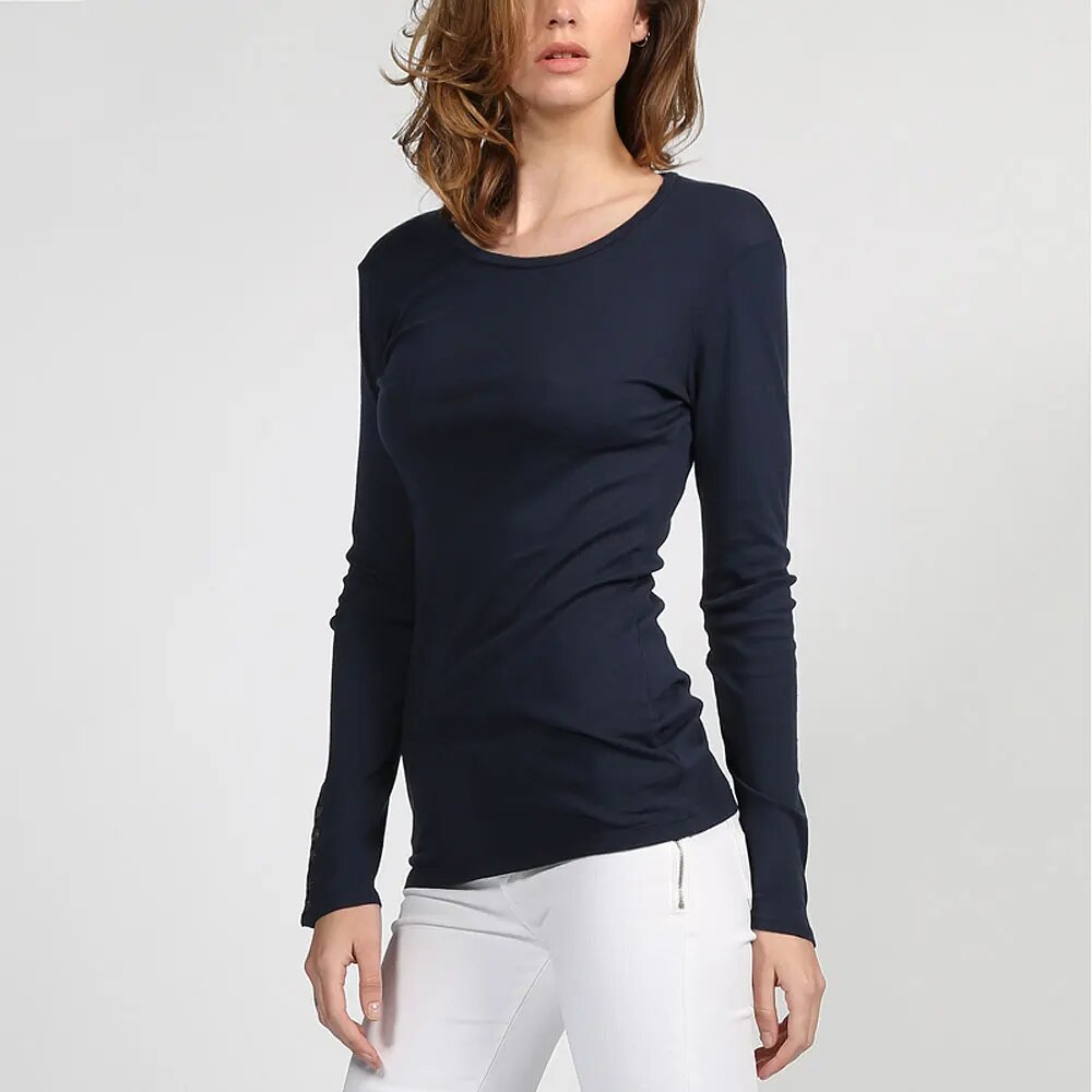 Women Long Sleeve Cotton O Neck Tshirt