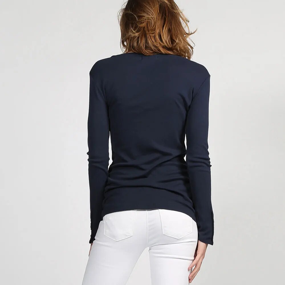 Women Long Sleeve Cotton O Neck Tshirt