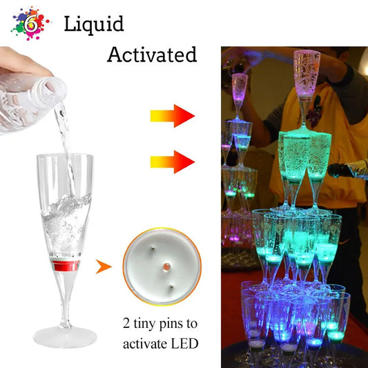 6 Pcs Liquid Activiated LED Champagne Flutes