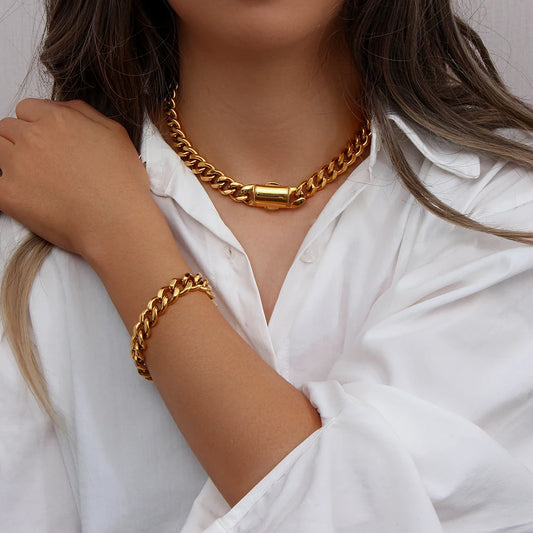 Cuban Chain Necklace and Bracelet Set