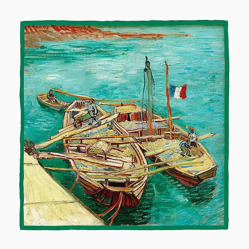 Twill Silk Scarf With Boat Print