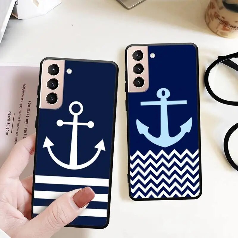 Navy Stripes and Anchors Phone Case for Samsung Models