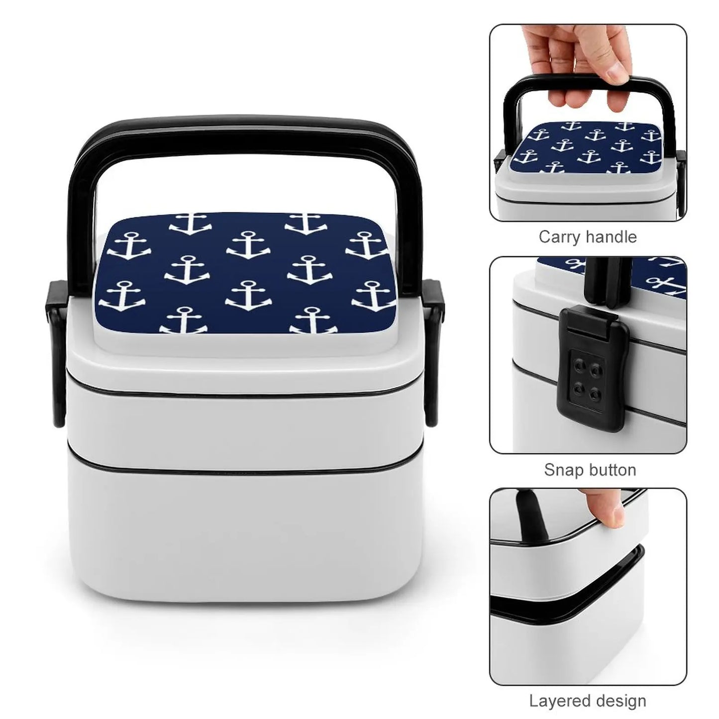 Navy Blue Anchor Pattern Lunch Box