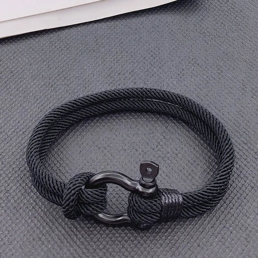 Rope Bracelet with Black Stainless Steel Shackle