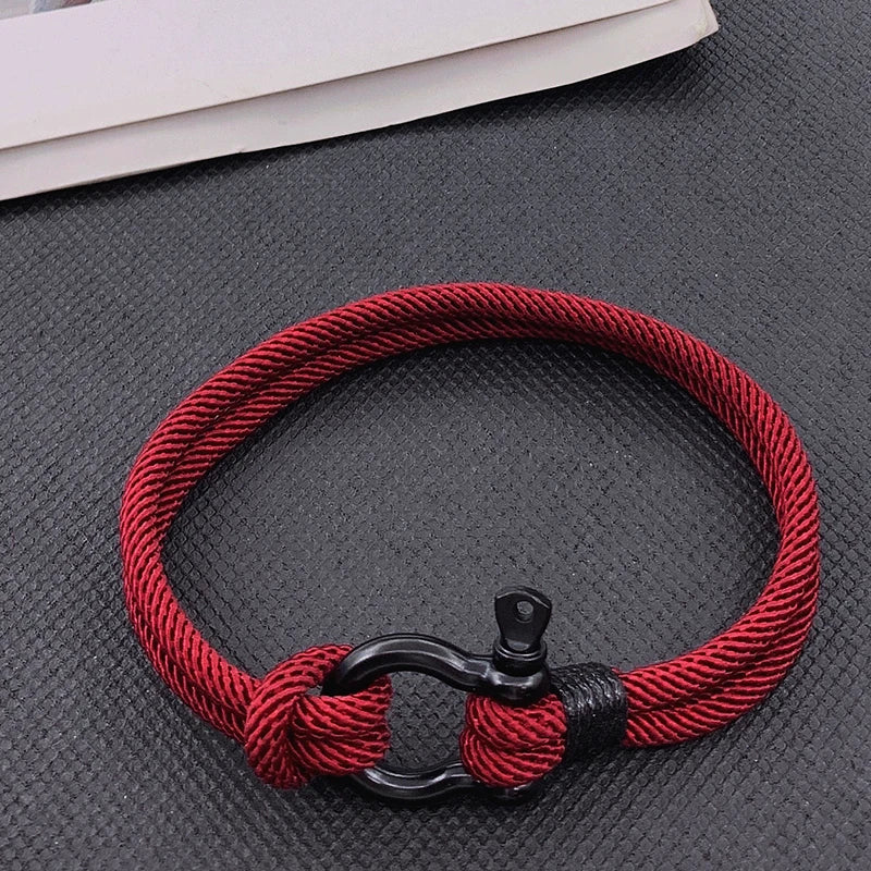 Rope Bracelet with Black Stainless Steel Shackle