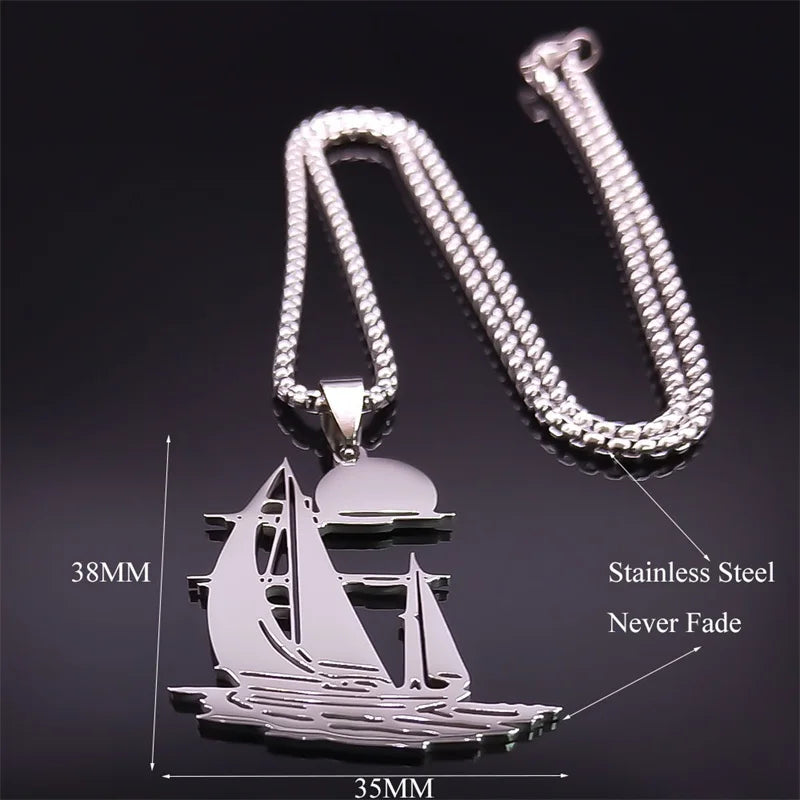 Stainless Steel Sailboat Pendant Necklace