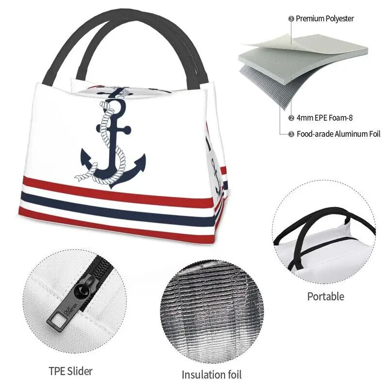 Nautical Cooler Lunch Box Red and Blue Stripes