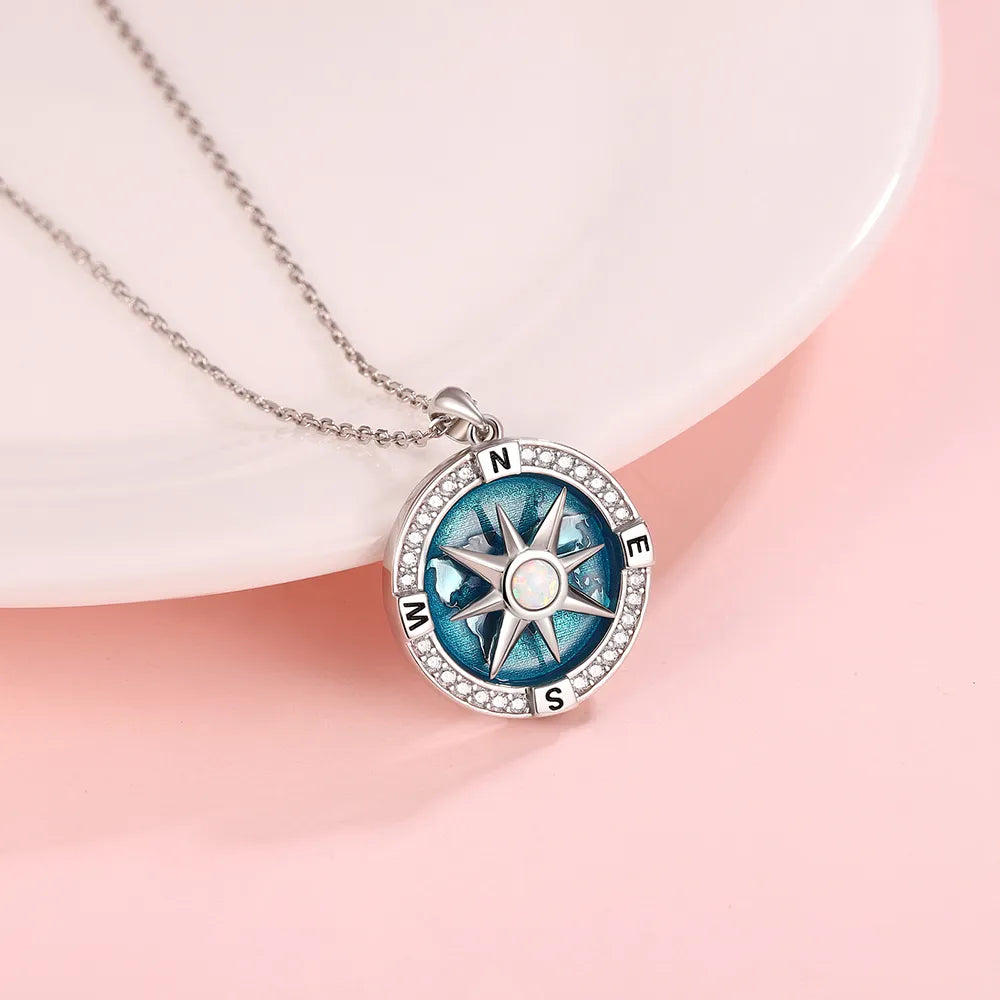 Sterling Silver Rotatable Compass Necklace