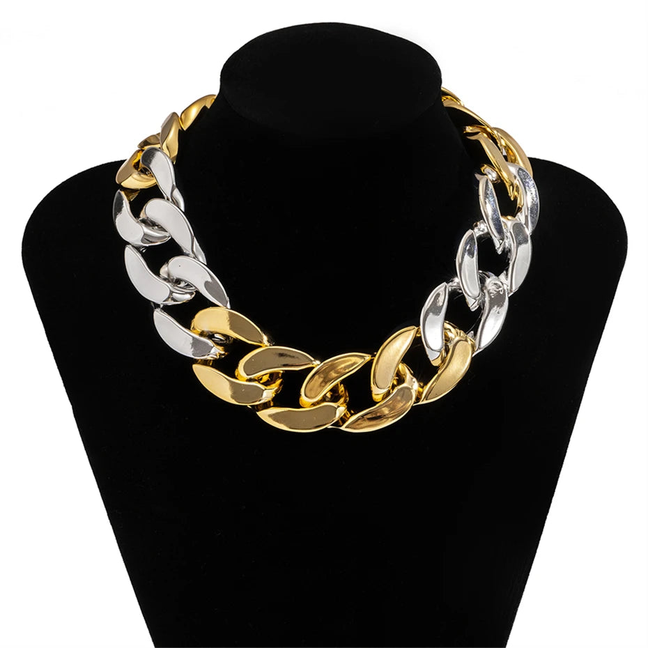 Multi Layered Gold and Silver Color Chain Choker Necklaces