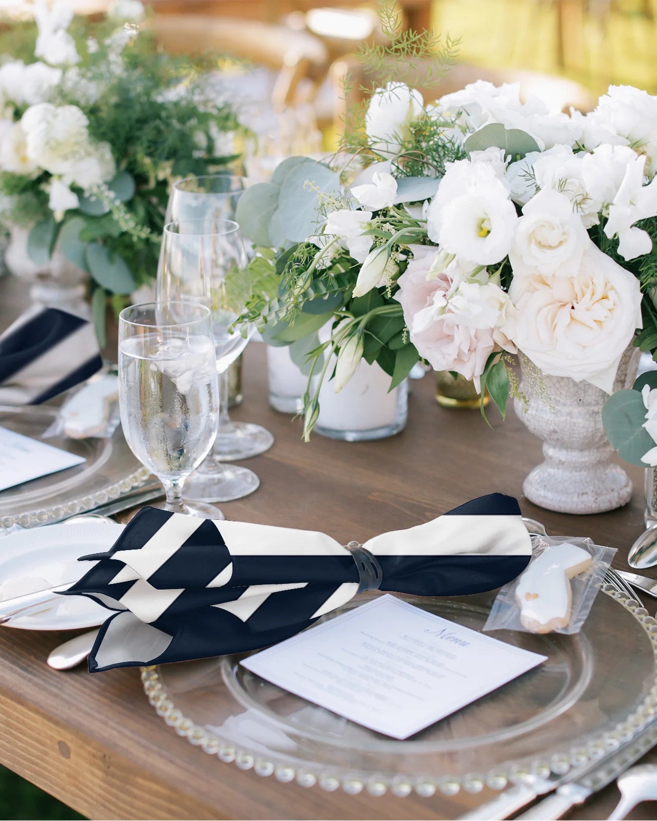 Navy Striped Reusable Table Napkins