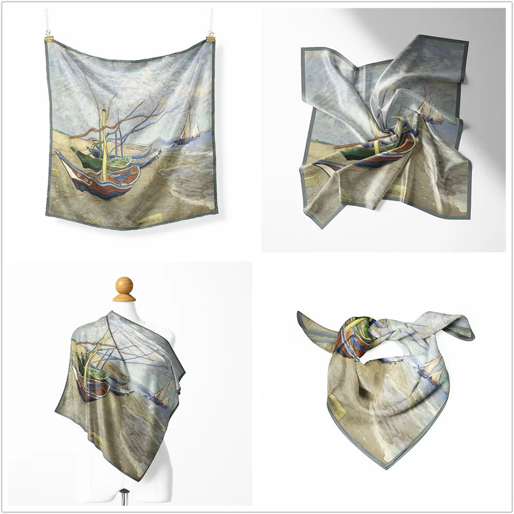 Twill Silk Van Gogh Fishing Boat Scarves