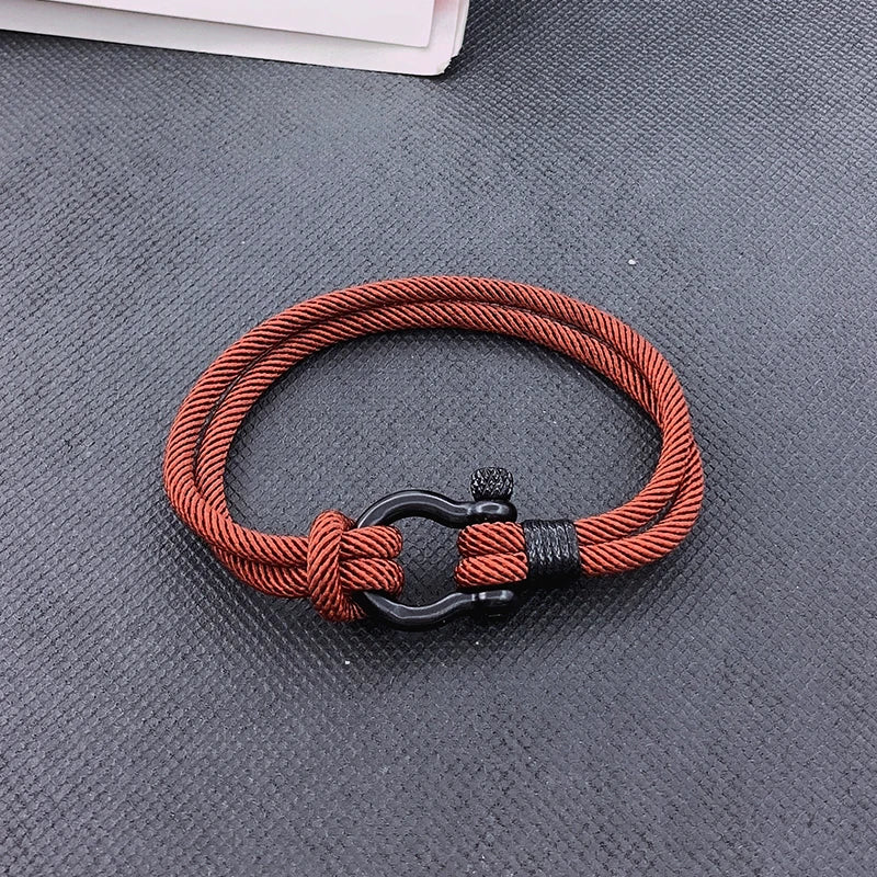 Rope Bracelet with Black Stainless Steel Shackle