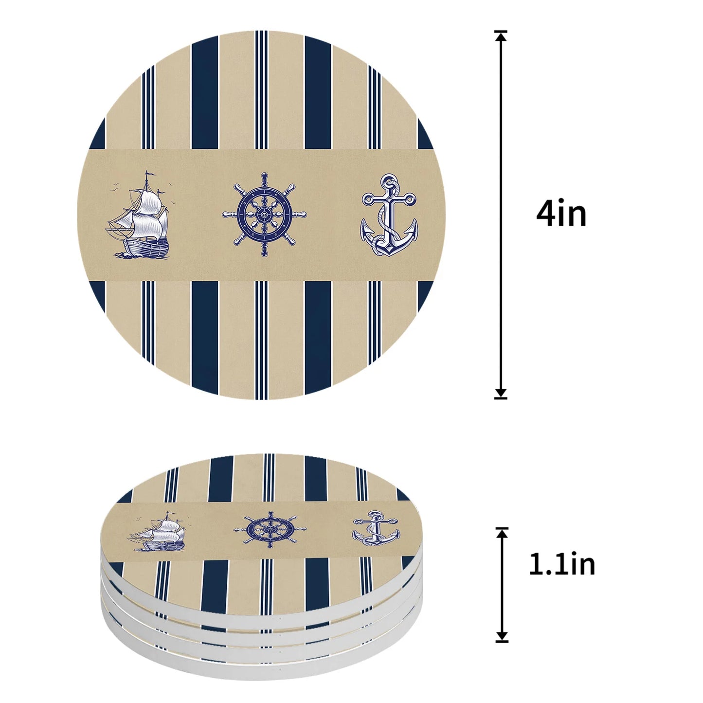 Ceramic Striped Maritime Ceramic Coasters