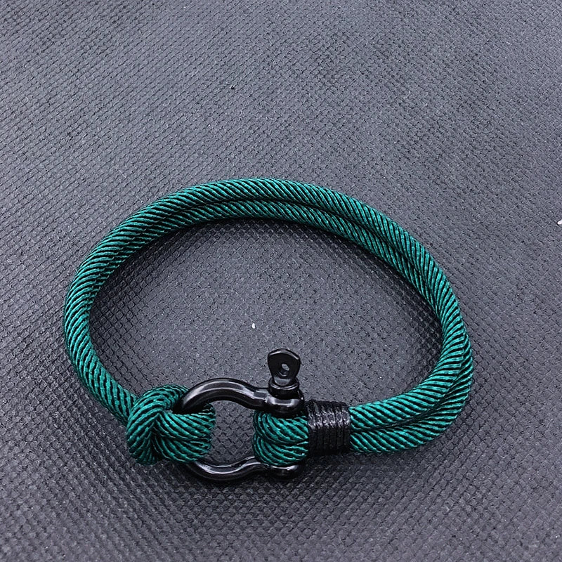 Rope Bracelet with Black Stainless Steel Shackle