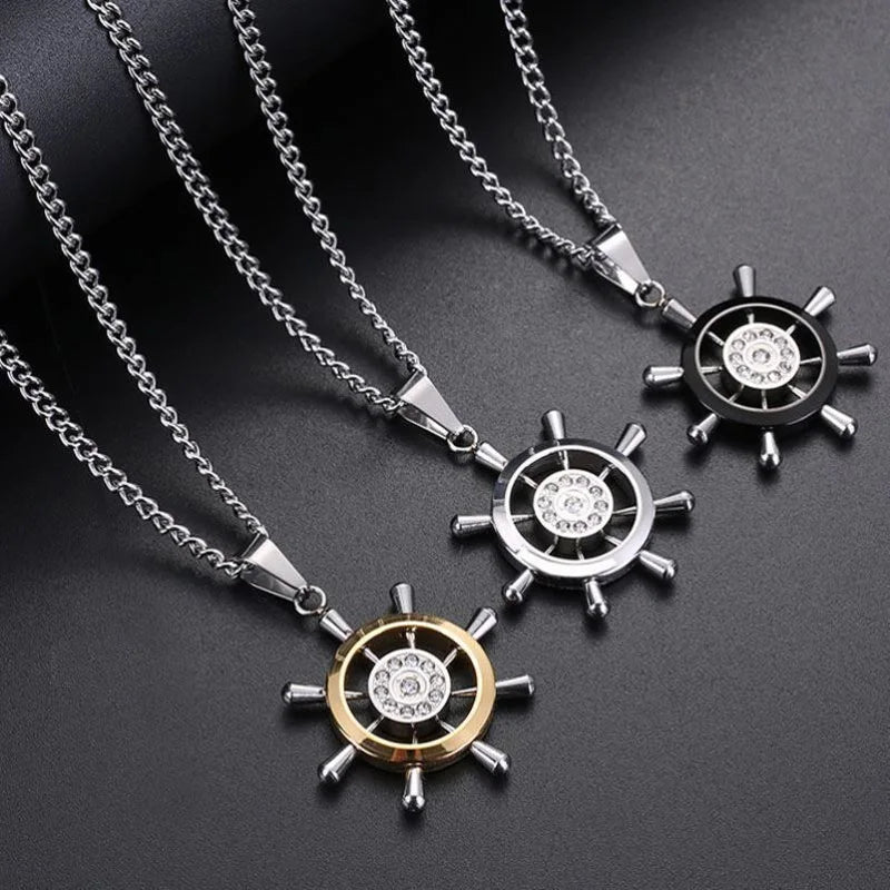 Stainless Steel Steering Wheel Pendant Necklaces