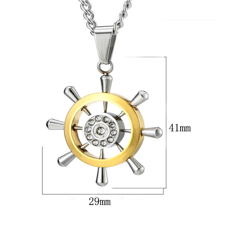 Stainless Steel Steering Wheel Pendant Necklaces