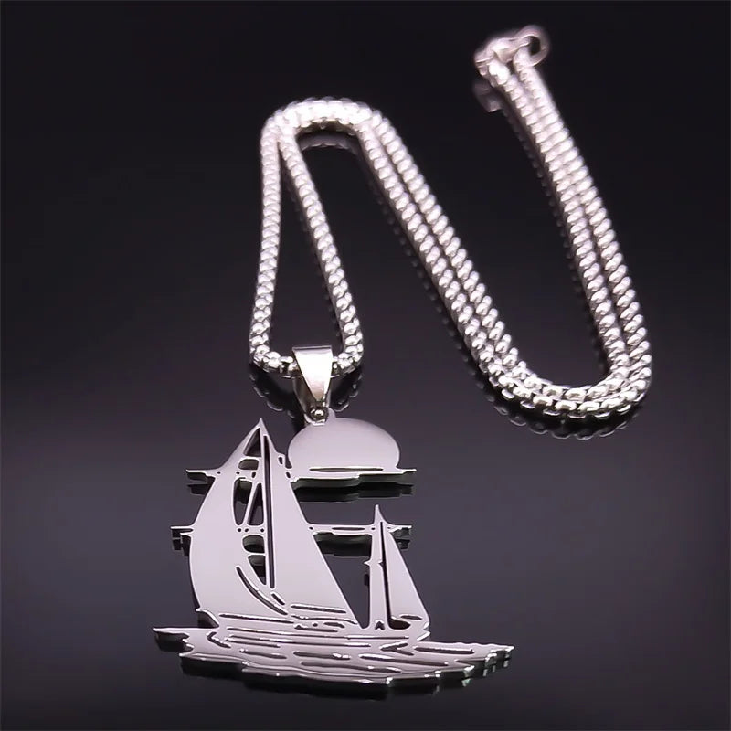 Stainless Steel Sailboat Pendant Necklace