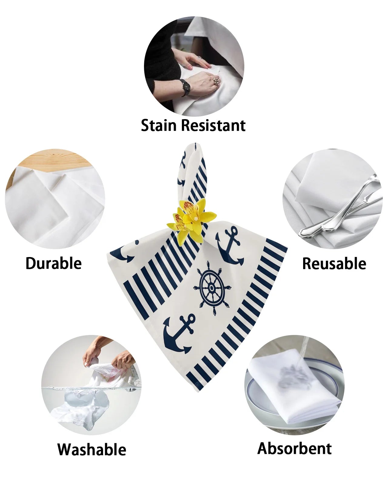 Rudder Anchor 4/6/8pcs Reusable Napkins