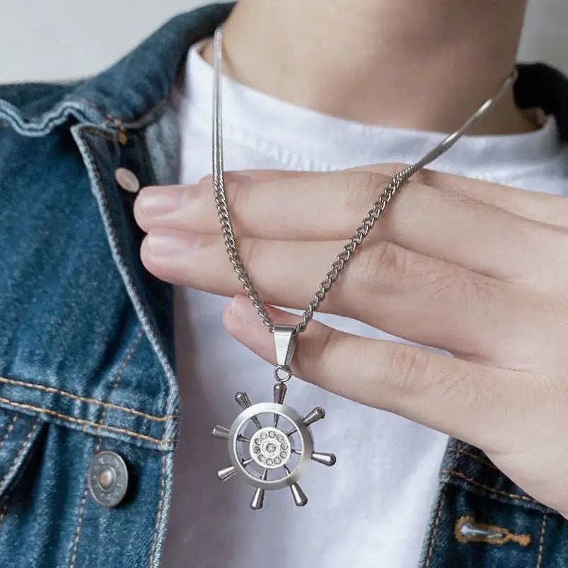 Stainless Steel Steering Wheel Pendant Necklaces