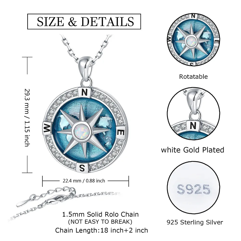 Sterling Silver Rotatable Compass Necklace