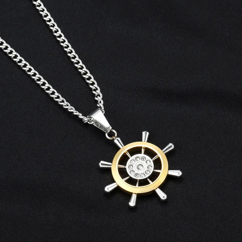 Stainless Steel Steering Wheel Pendant Necklaces