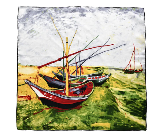 Oil Painting Red Boat Silk Square Scarves