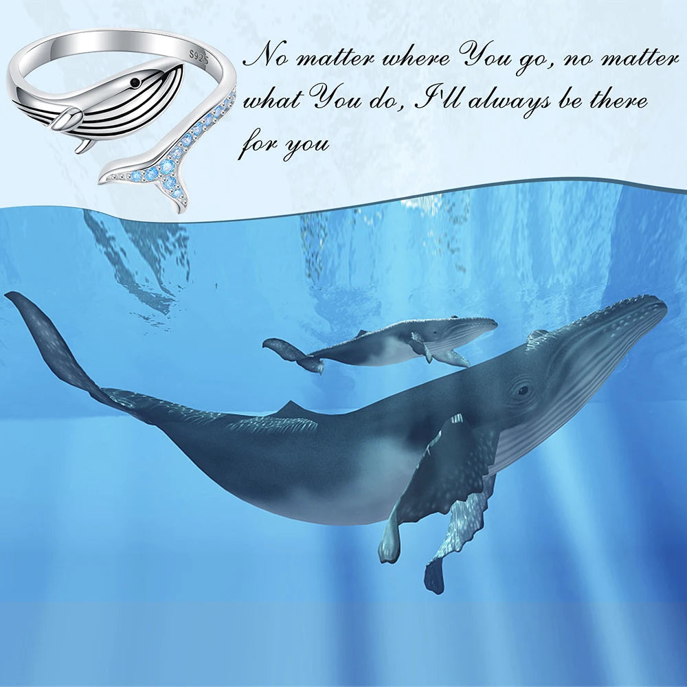 Sterling Silver Whale Adjustable Finger Ring