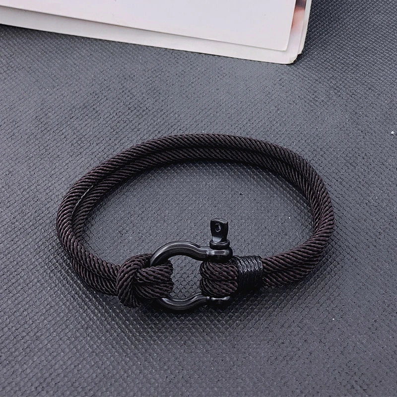 Rope Bracelet with Black Stainless Steel Shackle