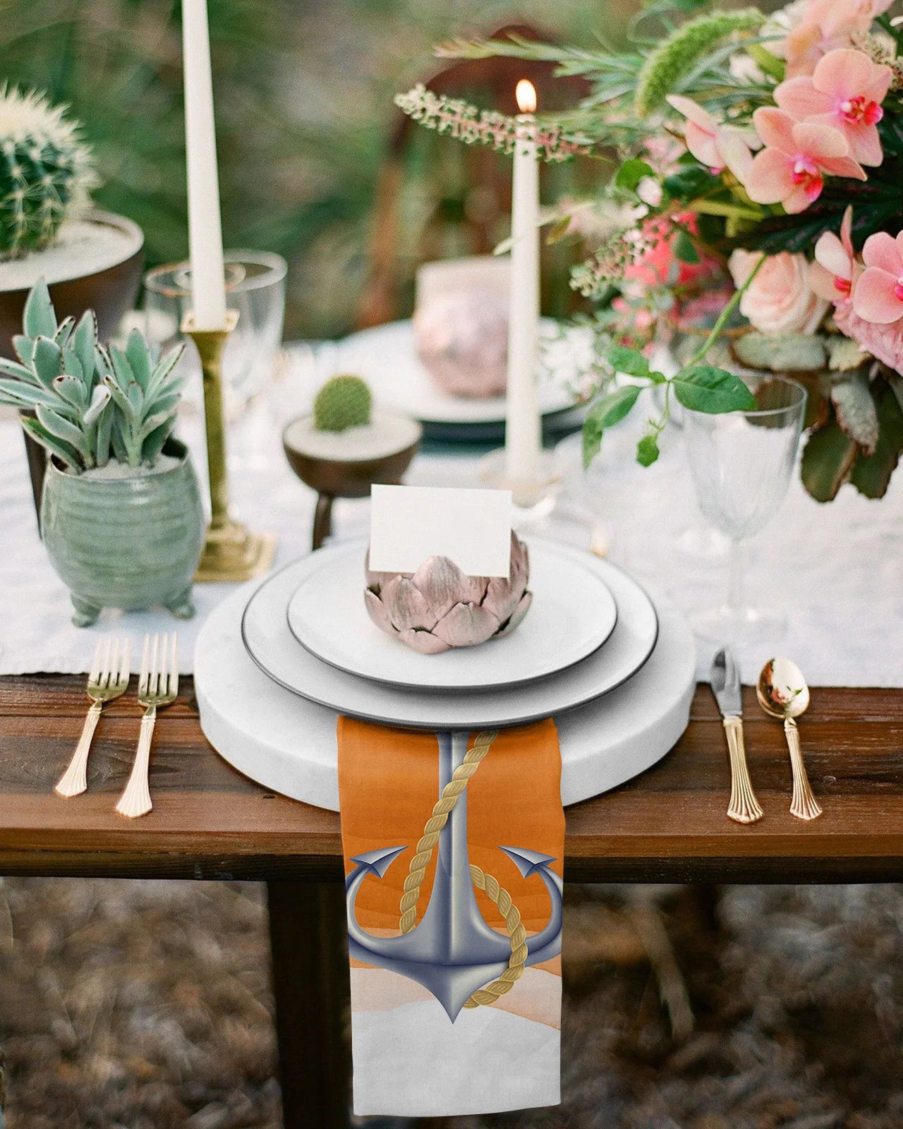 Bold Anchor In Front of an Orange Sea Table Napkins