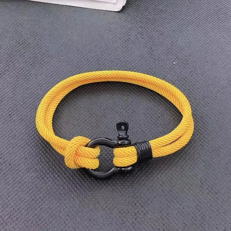 Rope Bracelet with Black Stainless Steel Shackle