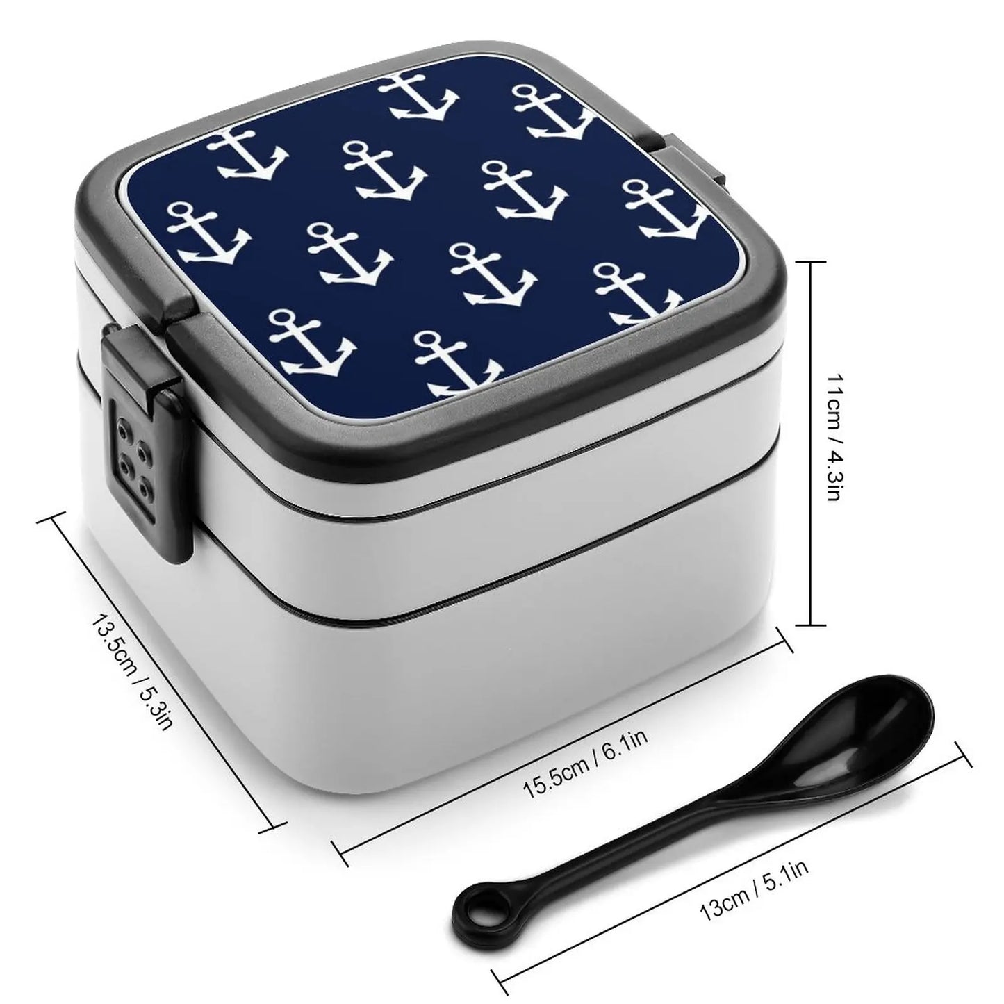 Navy Blue Anchor Pattern Lunch Box