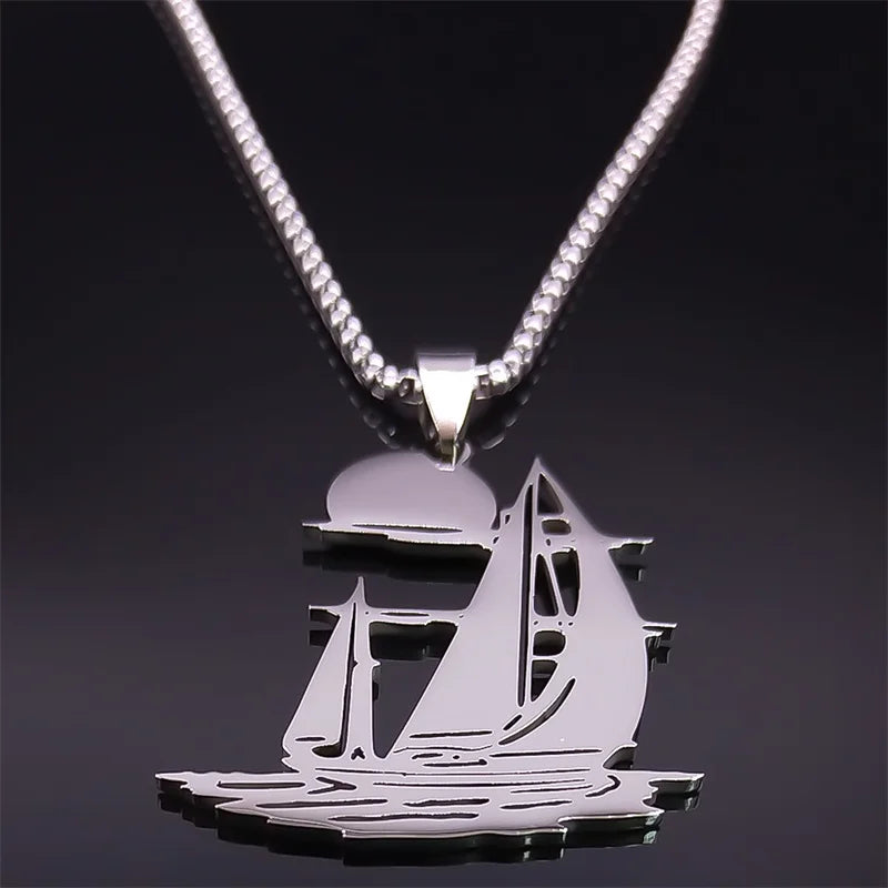 Stainless Steel Sailboat Pendant Necklace